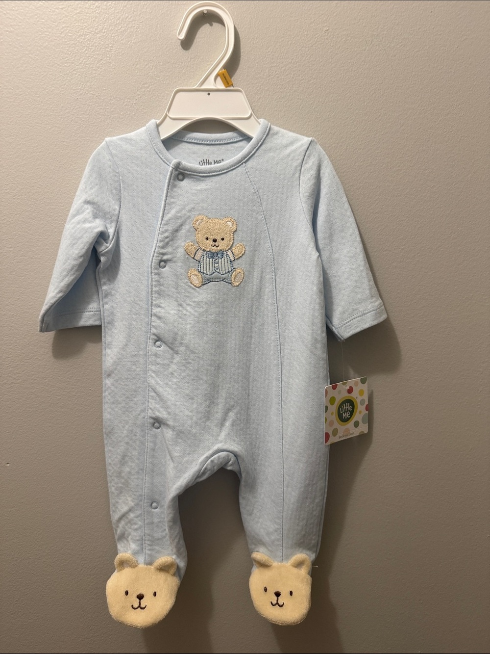 Little Me Light Blue Bear Footed One-Piece